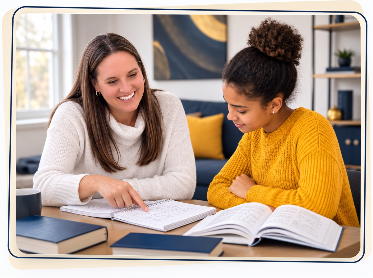 Tutor and student working together on math homework